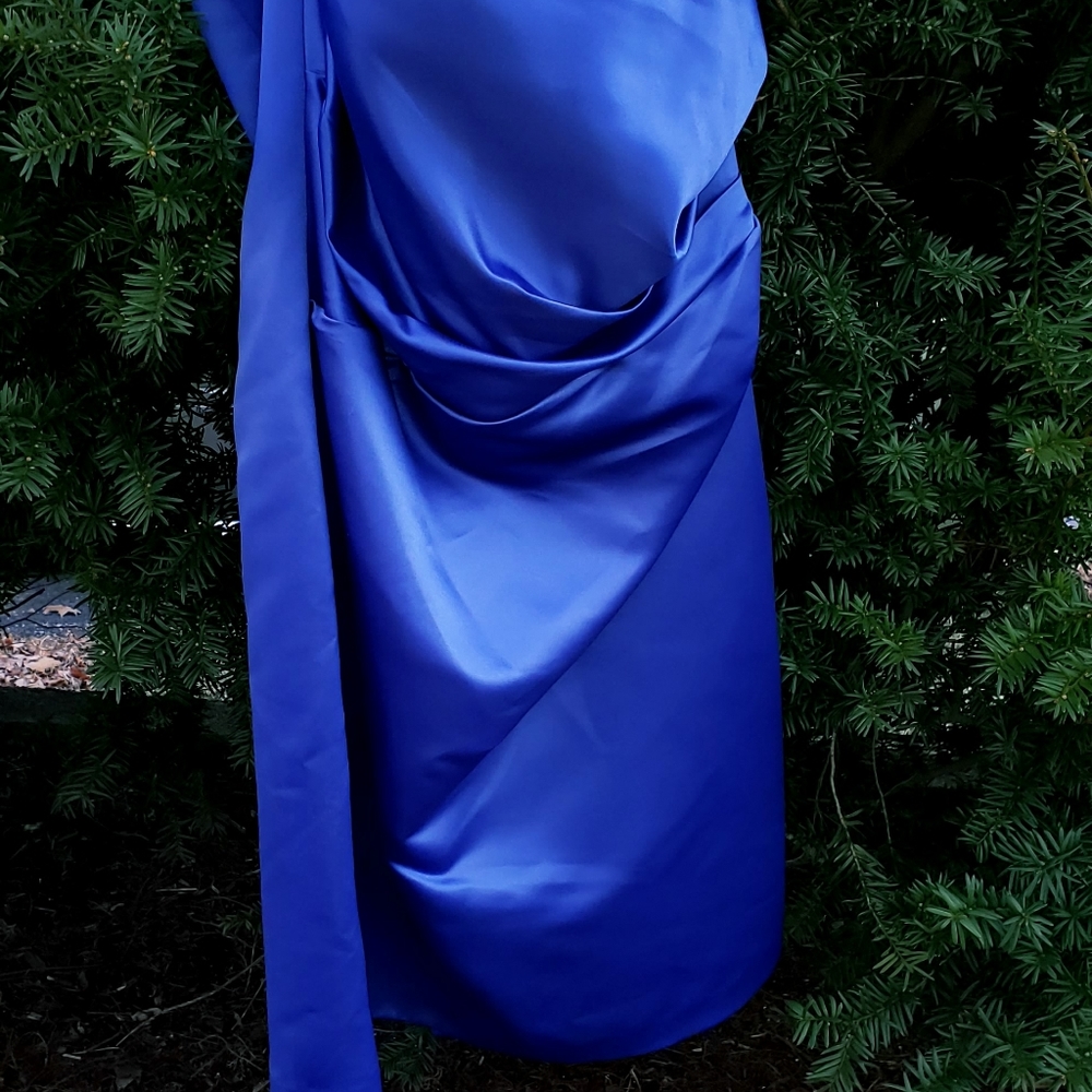 After Six Strapless Dress Blue Satin Size 14 NWT